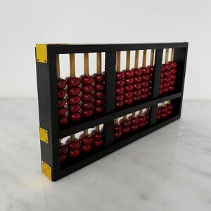 Vintage Lotus Flower Brand 91 Bead Abacus 12.5"x6" Black with Red Beads Chinese